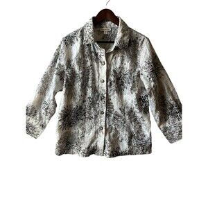 Coldwater Creek Top Women's XL 18 Beige Cream‎ Button Up Collared Sheer Printed
